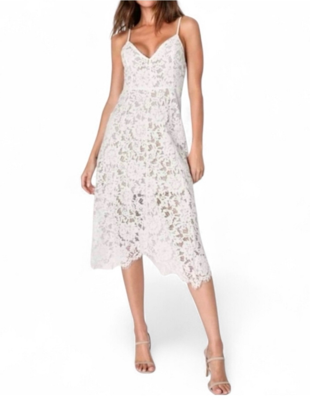 Lulu's White Floral Lace Midi Dress